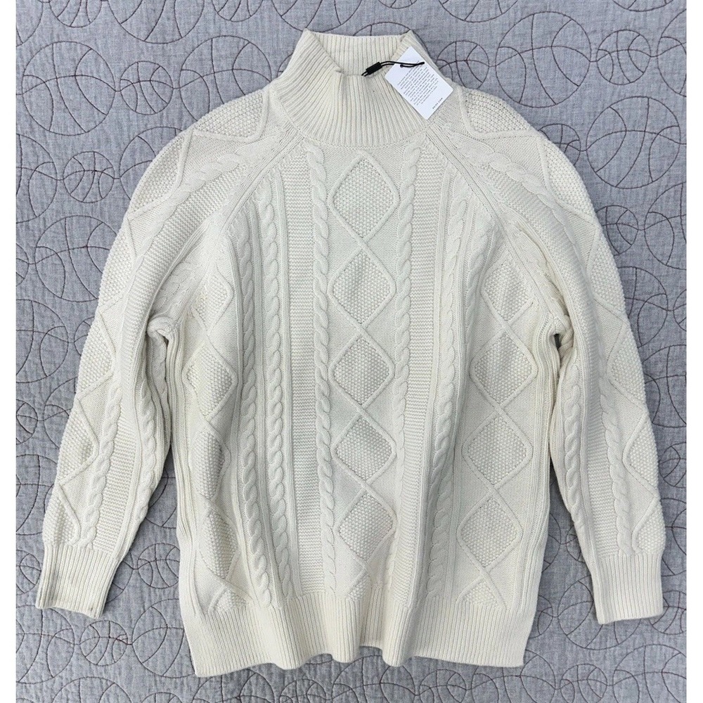 NEW Reiss Nina Mock Neck Cable Knit Coastal Cream White Sweater / Medium